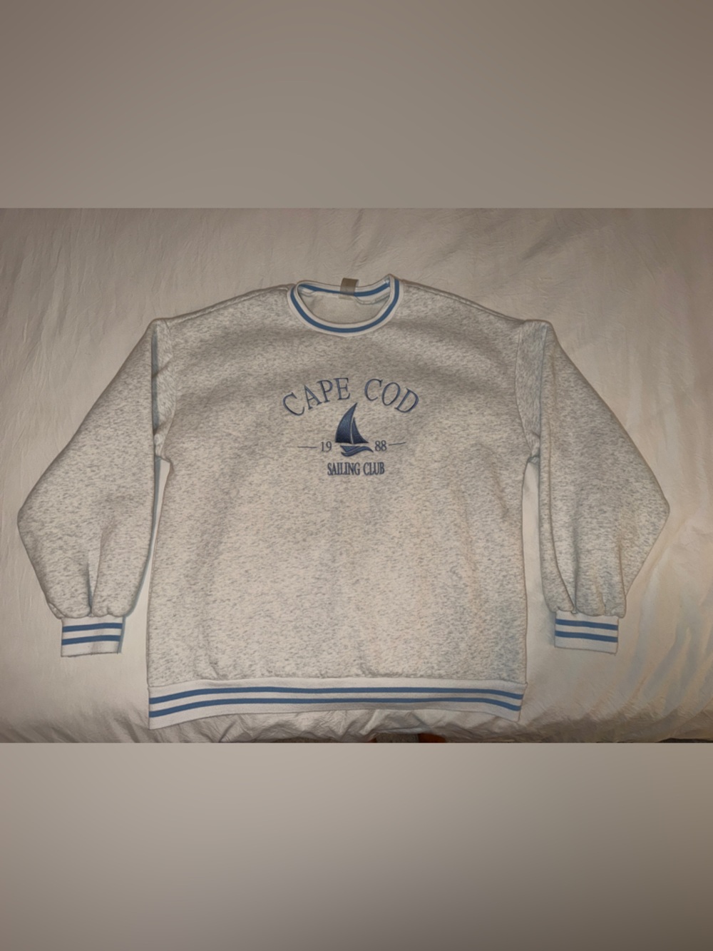 Altar'd State Heather Gray Crewneck Sweatshirt with Light Blue Trim